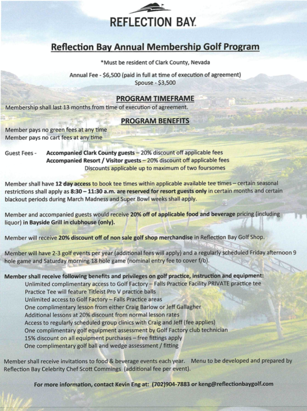 Reflection Bay Membership Annual Membership Flyer
